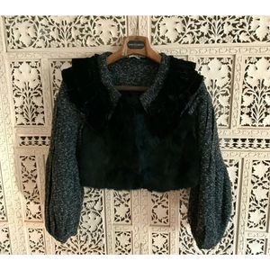 Princessa Jacket, Black, Short-cropped,  Knit, Funky Faux Fur, Goth Steetwear